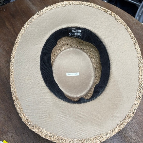 PETER GRIMM Straw Sun Hat Women's One Size Tan Woven Wide Brim Beach Summer Boho - Picture 6 of 8
